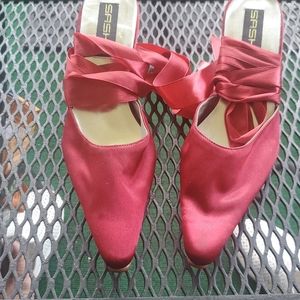 SHASHU Red Satin Ribbon Shoes